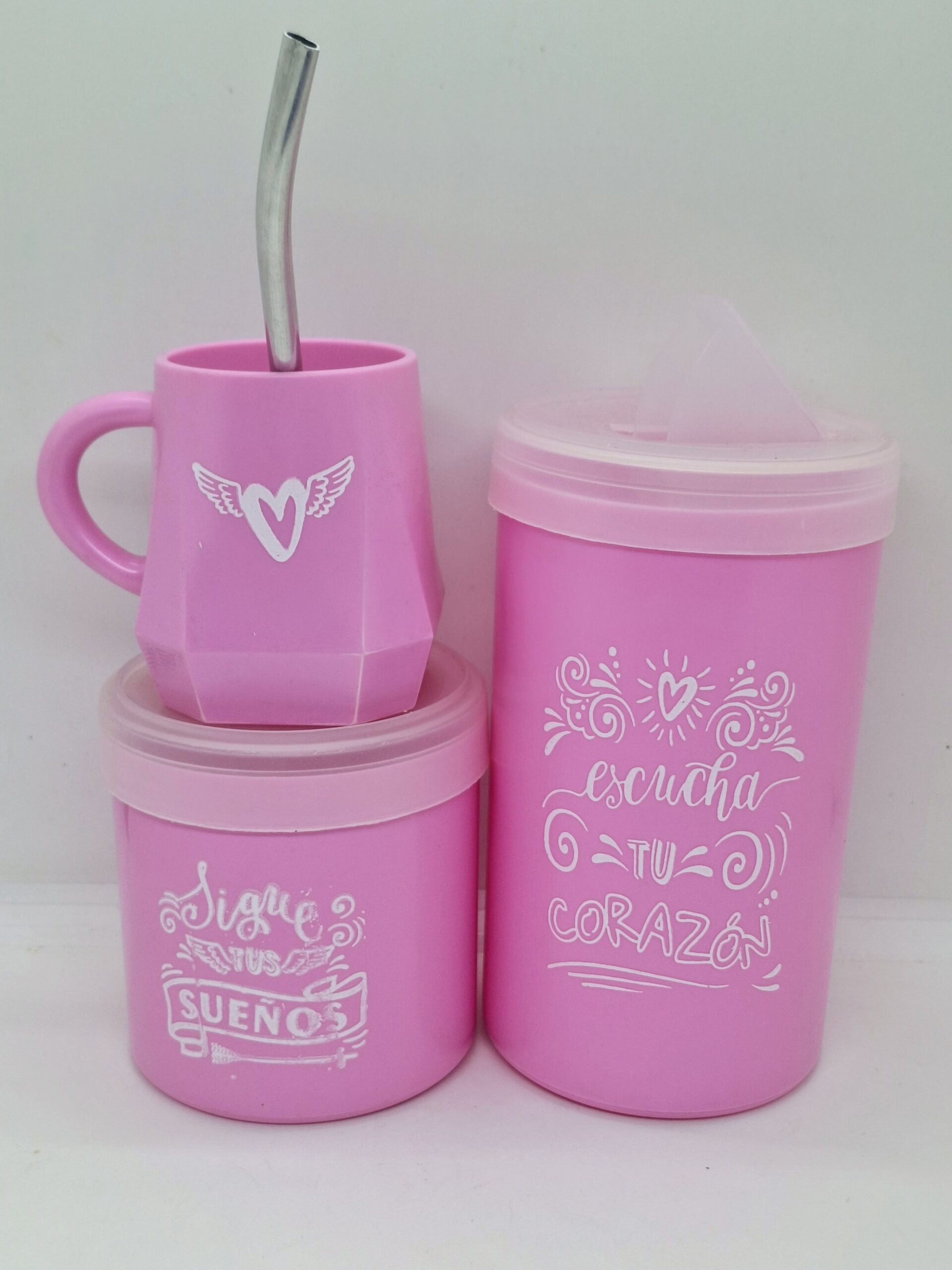 Set ROSA Contiene yerbera y azucarera con frase – Tapa traslúcida + mate con serigrafia  Editar